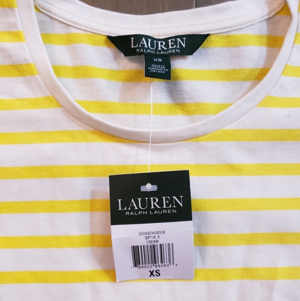 NWT Ralph Lauren top, white/yellow stripes, sz xs